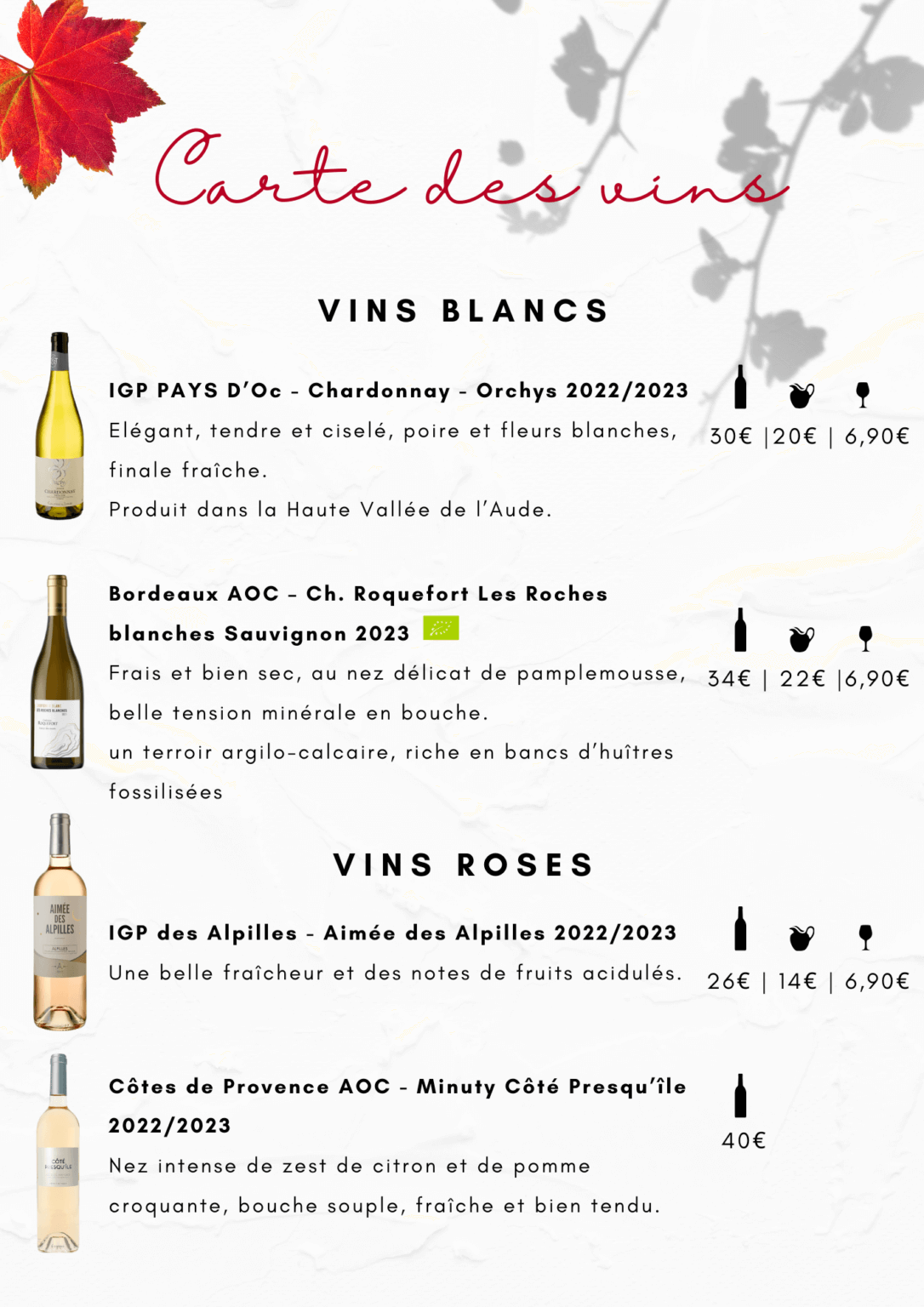 carte des vins