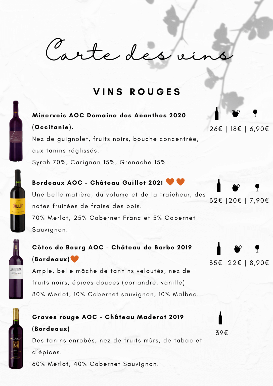 carte des vins