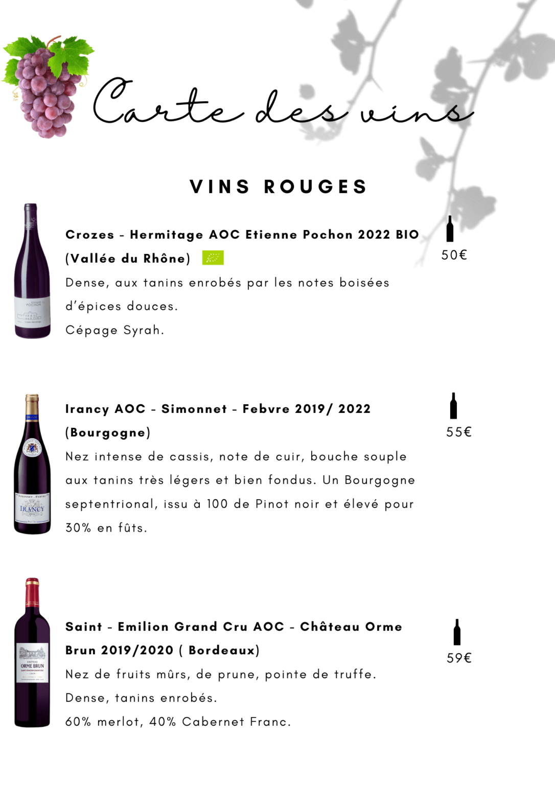 carte des vins