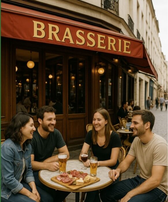 Amis prenant l’apéro dans une brasserie du Marais